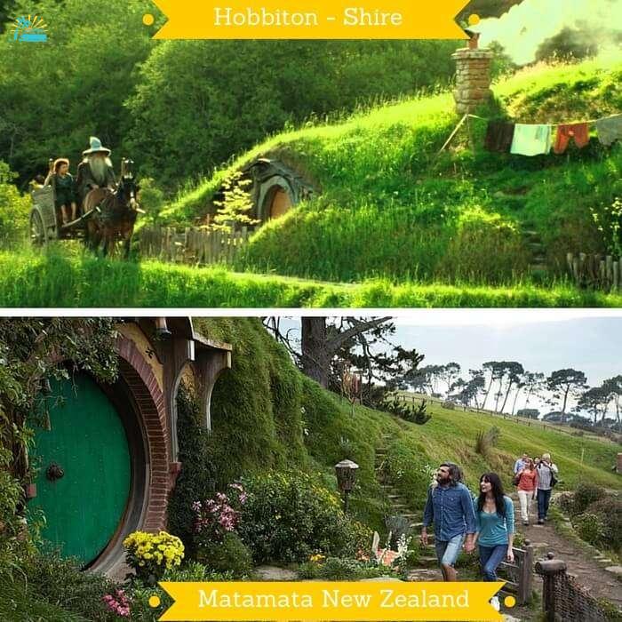 A shot from the Hobbit trilogy of the Shire and the Matamata where Hobbiton set was made