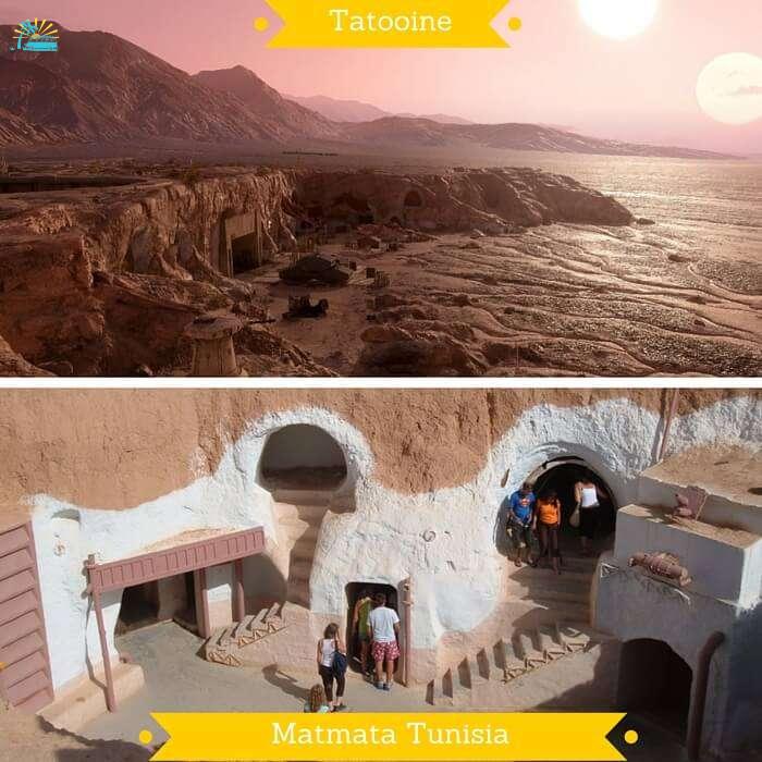 Tatooine planet from Star Wars Saga and the imitation hotel at Matmata in Tunisia