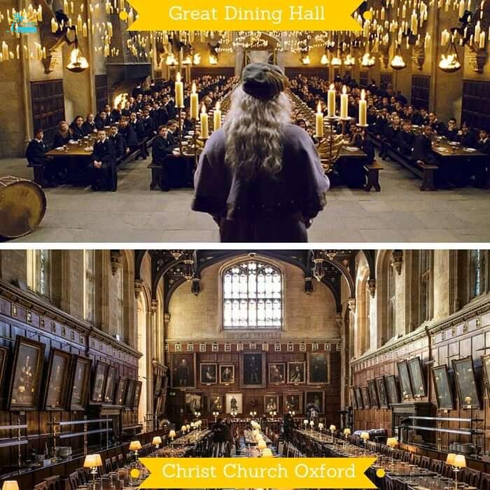 The Great Dining Hall at Hogwarts and the great hall from Christ Church in Oxford where it was shot