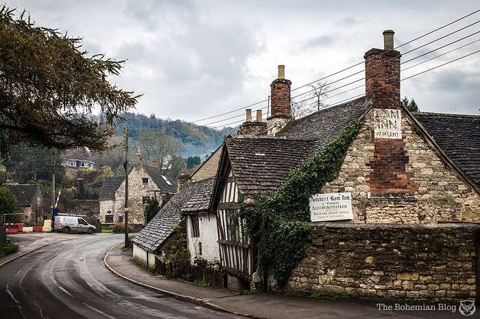 A beautiful shot of the haunted Ancient Ram Inn at Gloucestershire in England