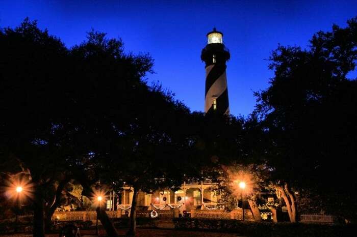 A night shot of the St Augustine Lighthouse at Florida in USA
