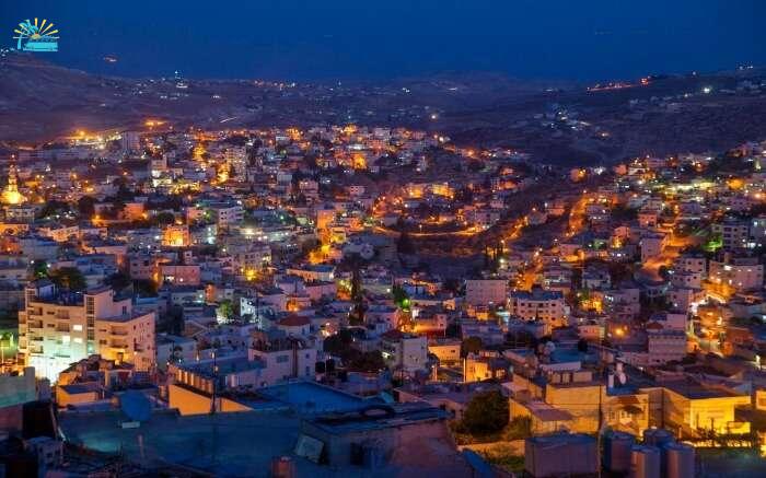 A view of glittering Bethlehem city in Israel