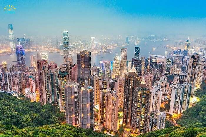 A view of the Hong Kong city from The Peak