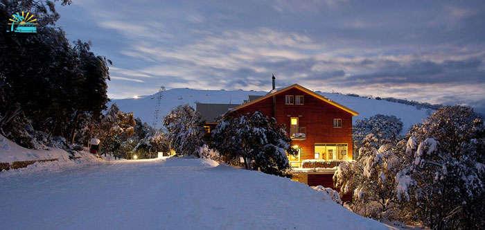 A view of the snow covered Summit Ridge Alpine Lodge- one of the ski resorts in Australia