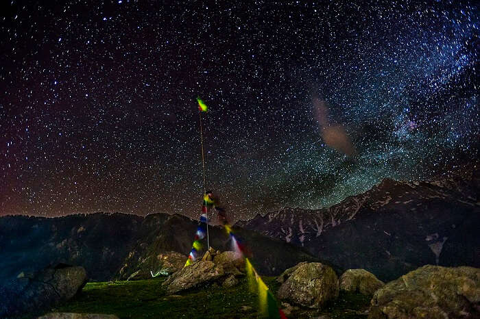 A view of the star-studded night sky as seen on the Triund Trek