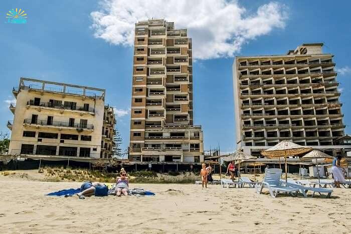 Abandoned hotels and the beach at Varosha in Famagusta in Northern Cyprus