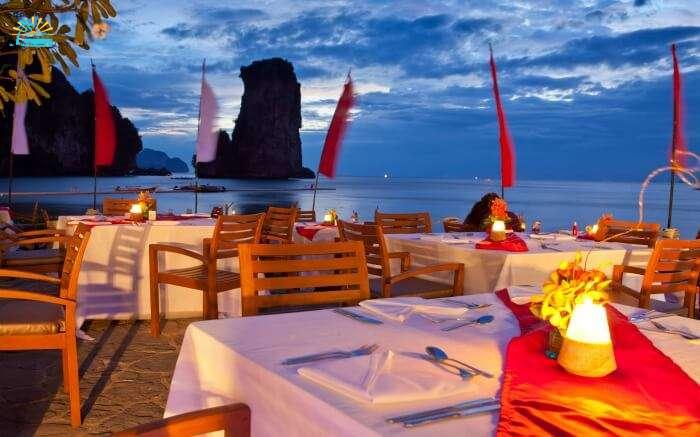 Dining setting on a beach in Thailand