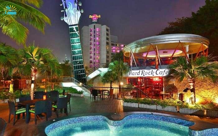 Front view of Hard Rock Hotel is one of the finest luxury hotels in Pattaya