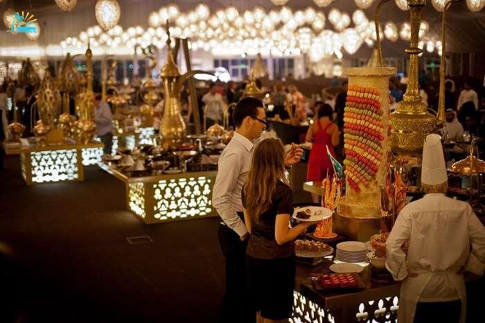 Guests enjoy the Arabian hospitality at Asateer Ramadan Tent at The Atlantis Palm in Dubai