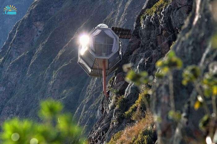 Hanging sky lodge at a height of 400 feet at Peru