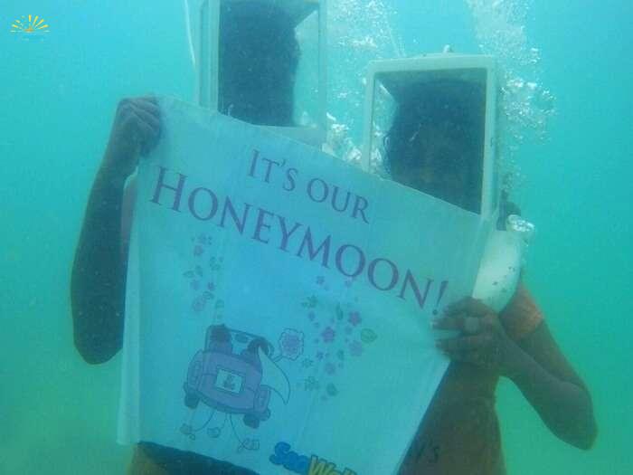 Jegen and his wife doing the underwater sea walk in Koh Samui