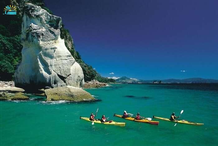 Kayaking at Cathedral Cove for that adventurous New Zealand honeymoon
