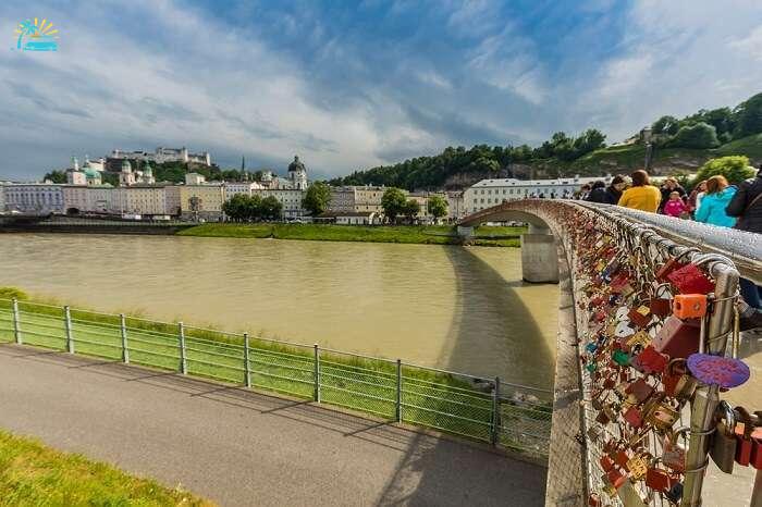 Love padlocks at Makartsteg footbridge in Salzburg
