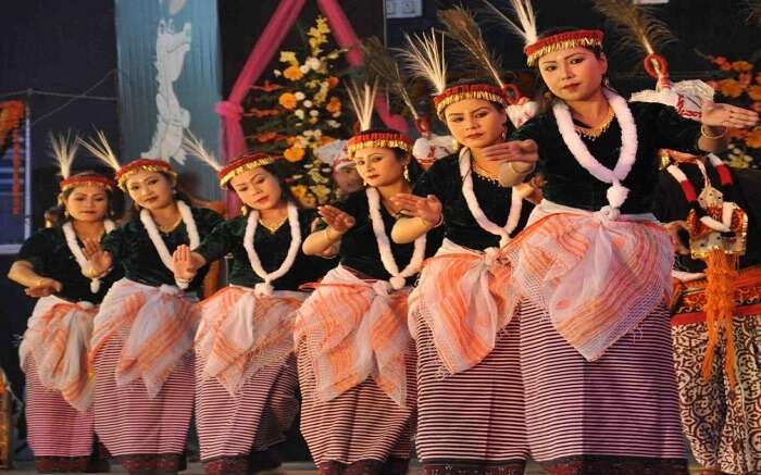 Manipuri women wearing traditional dress during dance s