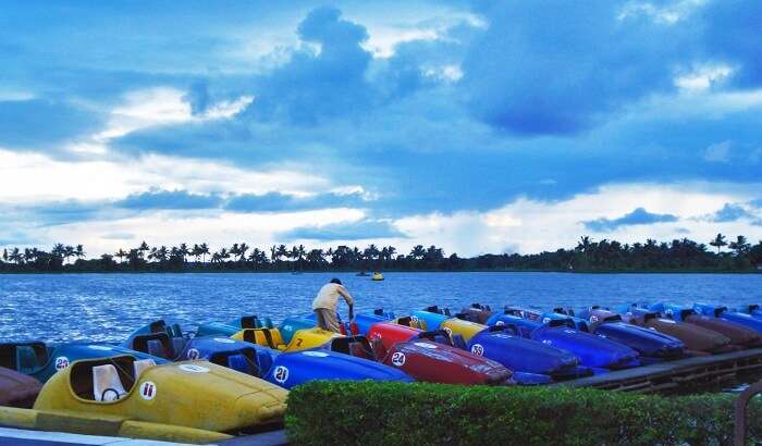 Nalban Boating Complex in Kolkata is crowded with couples during the pleasant days