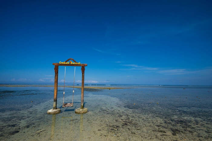 Ombak swing on the shores of Gili Trawangan island in indonesia