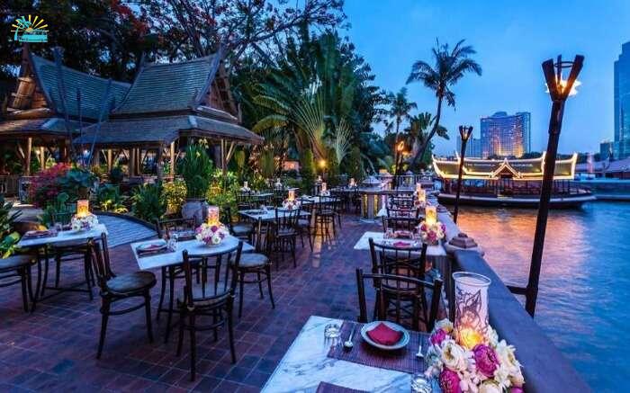 Open air and sea side Thiptara Thai Restaurant at the Peninsula Hotel