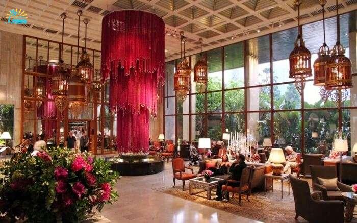 Opulent lobby of Oriental Hotel Bangkok