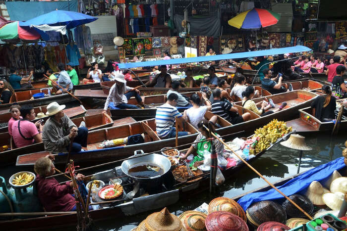 People in a floating market