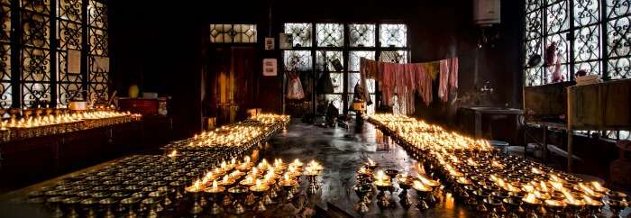 Prayer candles at Tsuglagkhang: the temple inside the Dalai Lama compound