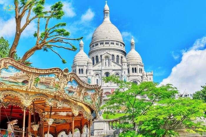 Sacre Coeur Cathedral on Montmartre Hill in Paris