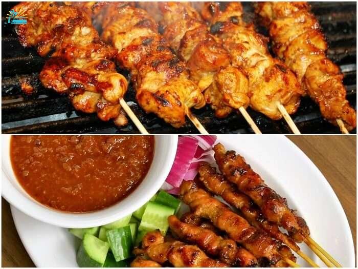 Shots of Sate Lilit being cooked and served