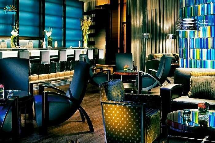 The chic Blue Bar at the Four Seasons hotel in Hong Kong