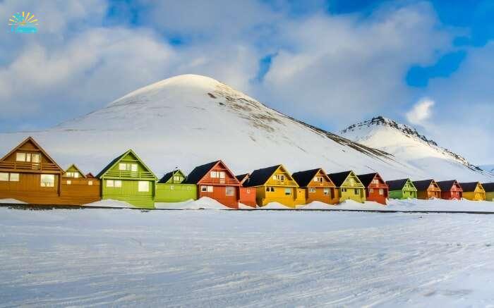 The colorful houses of the town of Longyearbyen