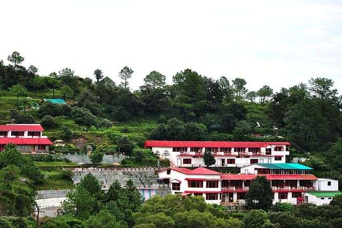 The famous Blue Pine Resort surrounded by blue pine and oak trees