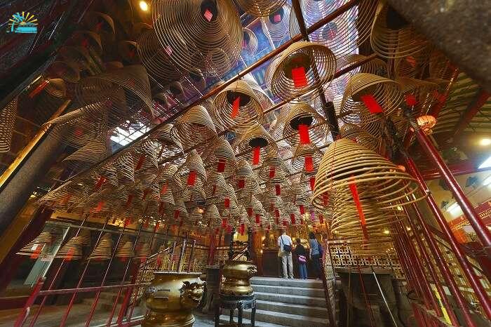 The grand interiors of the Man Mo Temple in Hong Kong