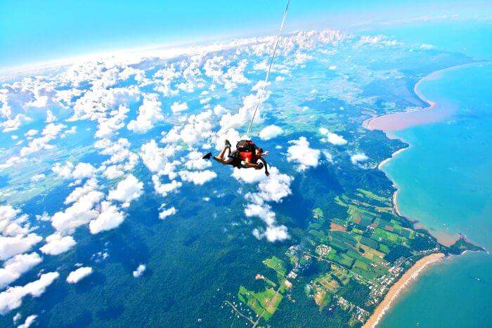 The panoramic views of the sea below while sky diving in India