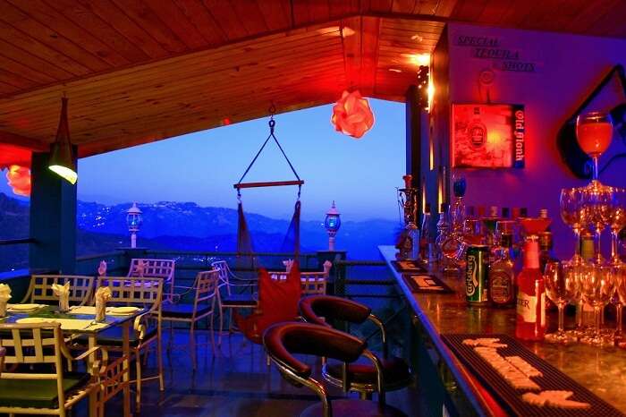 The rooftop Hangout Bar in Kasauli that offers views of the hills and the city