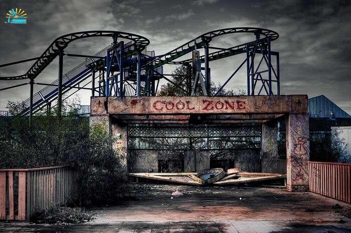 The spooky looking rides at the abandoned Six Flags Amusement Park in New Orleans