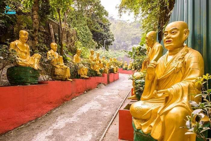 The walkway through the statues at Ten Thousand Buddhas Monastery in Sha Tin