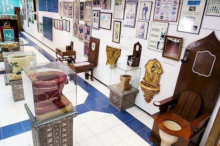 Various commodes displayed at the Sulabh International Museum of Toilet in Delhi