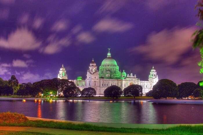 Victoria Memorial looking stunning at night due to lighting effects