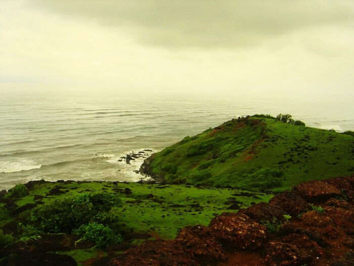 View of the , best beach in Goa during monsoon, Vagator from the Chapora fort
