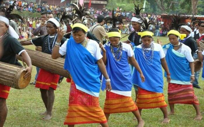 Women of Meghalaya dancing during Wangala festival