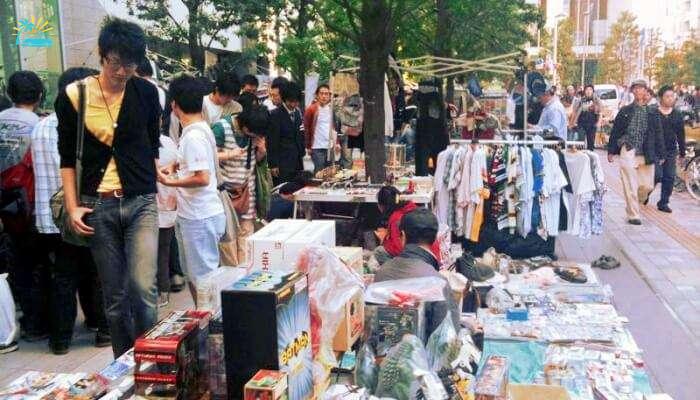 bustling street market in Japan