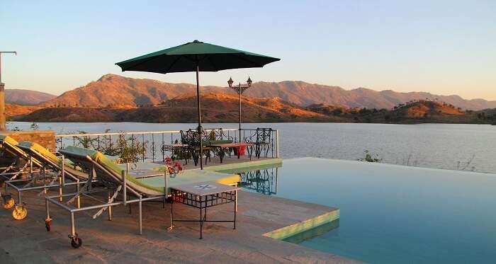 infinity pool in jhadol safari resort