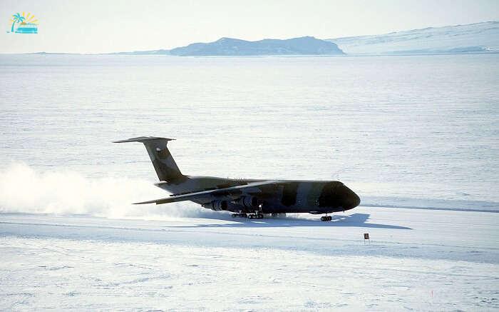plane on ice runway