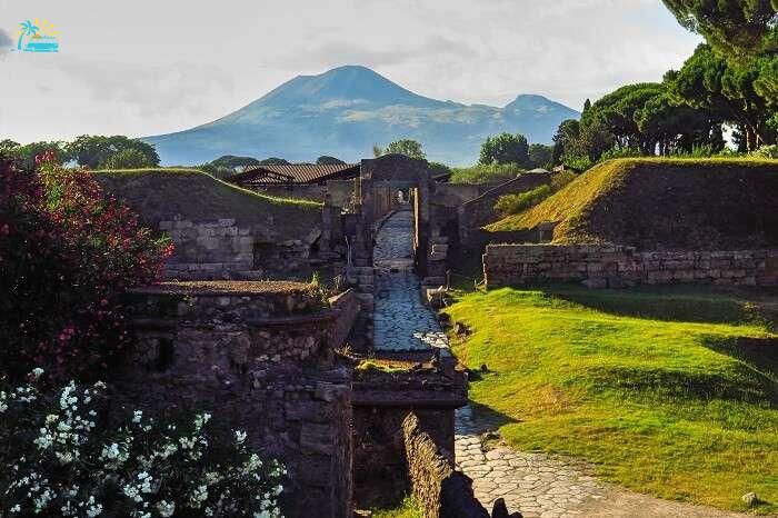 A snap of a beautiful sunset at Pompeii that is one of the ancient lost cities of the world